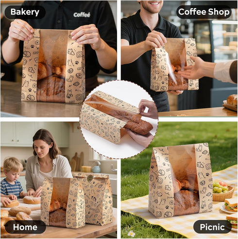 betkou 24PCS 50% Paper Bread Bags for Homemade Bread and Sourdough, Clear Window Bakery Bags for Storage and Gifting