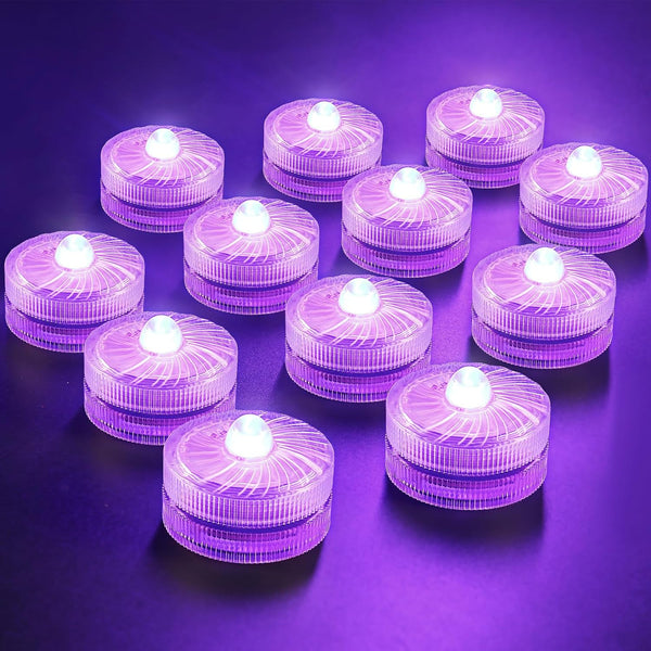 HL Submersible LED Light, Purple Small Battery Powered Light for Wedding Home Vase Festival Decoration (12pcs)