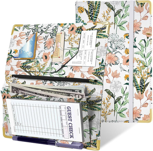 YeeCASE 2Pack Flower Server Book for Waitress with Zipper Pouch, Fits Waitress Apron,Receipt
