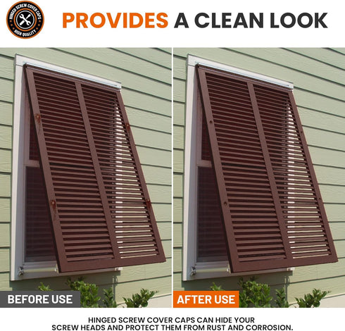 HNYYZL 100 Plastic Hinged Covers, Snap Washer Caps - Brown, Pcs - Shutter Screw Protection (M), Bronze Finish