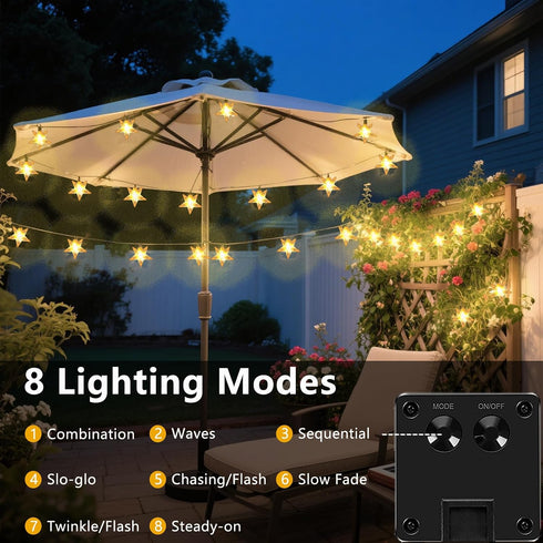 50 30.67FT 8 LED Solar Star Lights Outdoor, Star Twinkle Lights Outdoor Waterproof with Modes, Solar Powered String