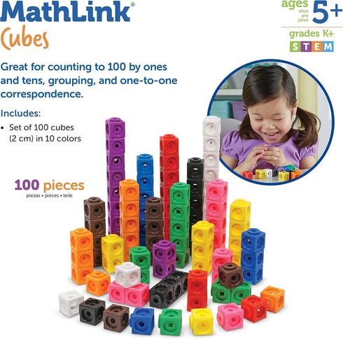 Learning Resources MathLink Cubes - Set of 100, Ages 5+, STEM Activities, Teacher Supplies