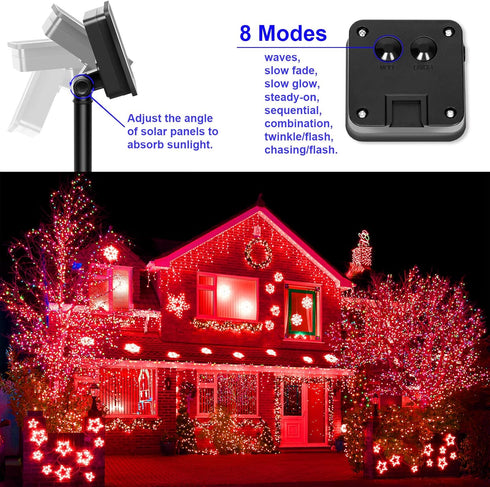 YAOZHOU Red Solar Christmas String Lights, Outdoor Waterproof, 100 LED (2 Pack), 8 Modes Fairy Lights