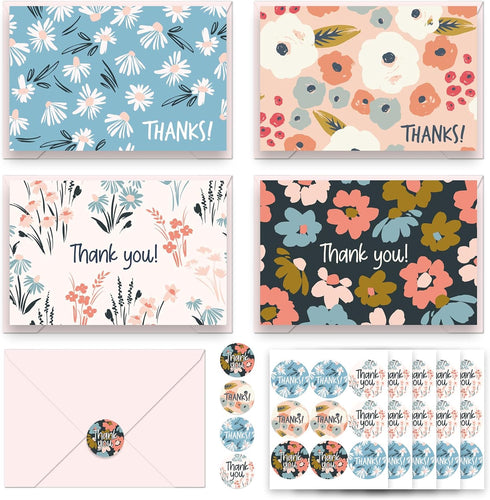 Bomichi 48Pcs Thank You Cards with Envelopes and Stickers for Weddings, Bridal Shower,