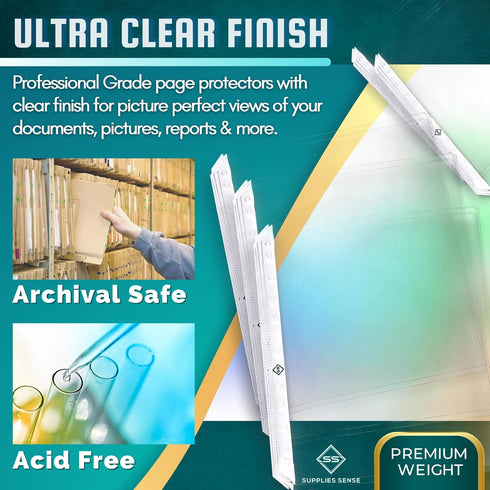 Premium Clear Plastic Sheet Protectors for 3 Ring Binder, 8.5 x 11, 50 Sleeves for Paper & Documents