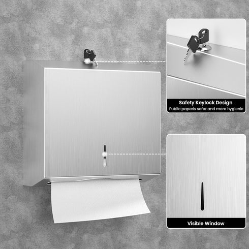 -Commercial Paper Towel Dispenser Wall Mount C Fold/Multi-fold/Tri-fold,Stainless Steel Bathroom Hand Towel Dispenser