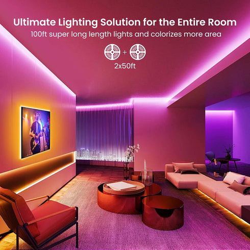 100 GUPUP Smart WiFi Led Lights ft, Compatible with Alexa and Google Assistant Devices, Voice Control, Music Sync Color