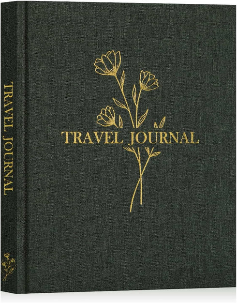 Lanpn Travel Photo Journal Notebook for Men Women, Linen Travel Log Diary, 110 Pages, Green