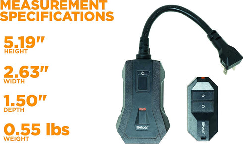 Woods 50125WD Wireless Remote Control Outlet Kit, Electrical Plug In Remote Light Switch, 1 Grounded Outlet, Black