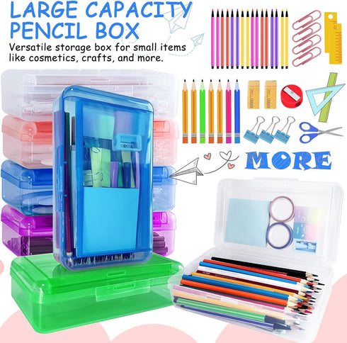 Double Layer Large Capacity Pencil Box, Plastic Translucent Hard Pencil Case with Snap-Tight Lid