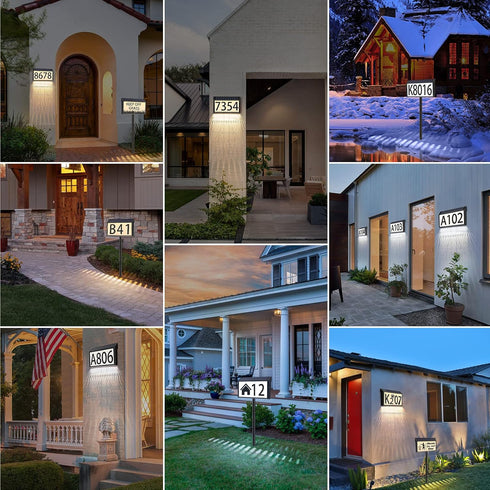 3-Color MAXvolador Solar Powered Address Sign House Numbers Waterproof, Lighting Modes LED Illuminated Address Plaque