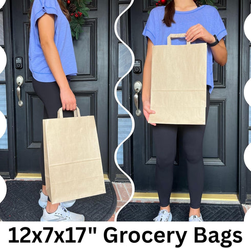12x7x17 inches 25pcs Qutuus Large Brown Paper Bags with Handles - Brown Paper Grocery Bags with Handles Bulk, Large