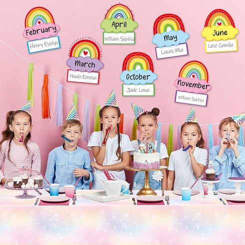 Rainbow Happy Birthday Bulletin Board Sign with Cloud Accents Cutouts for Celebrations, Calendars, and Classrooms Decor