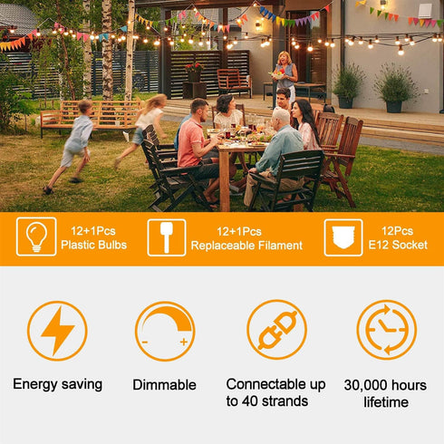25FT, IP65 13 ST38 Bulbs, Dimmable 2700K ZOTOYI Outdoor String Lights Waterproof Patio Lights with Shatterproof LED
