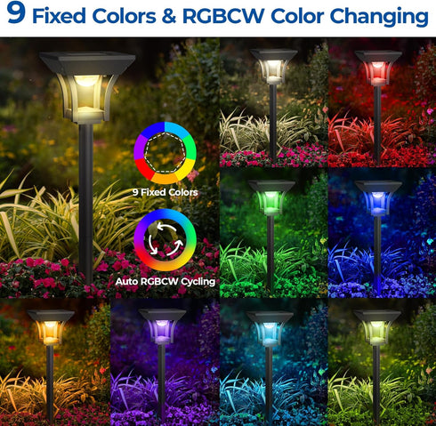 6 Pack 3 IP65 CINOTON RGBCW Solar Pathway Outdoor Lights, Lighting Modes Solar LED Garden Light, Waterproof Outside