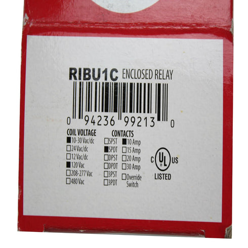 RIBU1C Enclosed Pilot Relay, 10 Amp Spdt, 10-30 Vac/Dc/120 Vac Coil