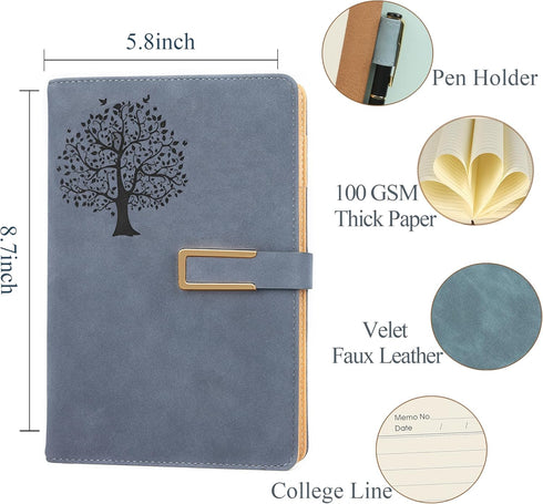 Fanery sue Tree of Life Refillable Writing Journal, A5, Faux Leather Hardcover Notebook, 200 Lined Pages, Lay-Flat