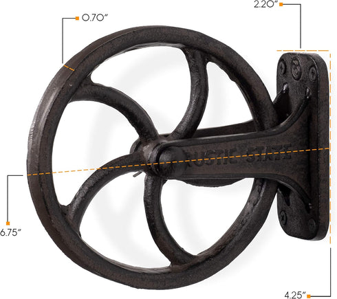 6.75 Inch Rustic State Halat Cast Iron Vintage Industrial Wheel Farmhouse Wall Mount Pulley Diameter for Custom Make