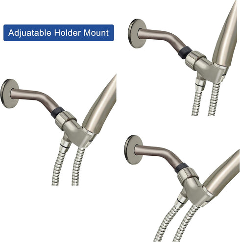 YOO.MEE Adjustable Shower Arm Bracket, 360° Swivel POM Ball Joint, Brushed Nickel Finish