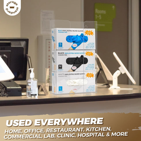 Storage Standard Countertop, Triple Glove Box Holder Dispenser - Kitchen, Medical, & Latex Glove Holder Wall Mount