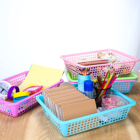 Zhehao 16 Pack Paper Organizer Basket, 13.5 x 10 x 3 Inch Plastic Mesh Bin, Colorful Storage for Office and Home