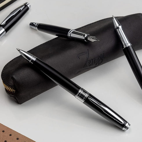ZenZoi Black Ballpoint Pen Set, Elegant Executive Pen with Luxury Gift Box & 2 Gel Refills