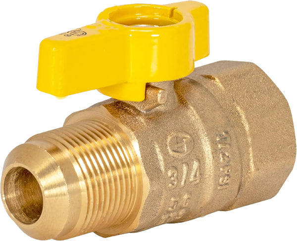 Eastman 5/8 Inch OD Flare x 3/4 Inch FIP Gas Ball Valve, Brass Connectors for Natural Gas