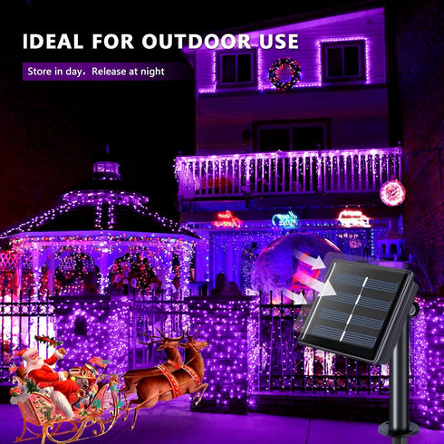 2 Pack 33ft 100 8 JMEXSUSS Solar Fairy Lights Outdoor, LED Purple Christmas Lights, Waterproof Modes Purple Solar Light