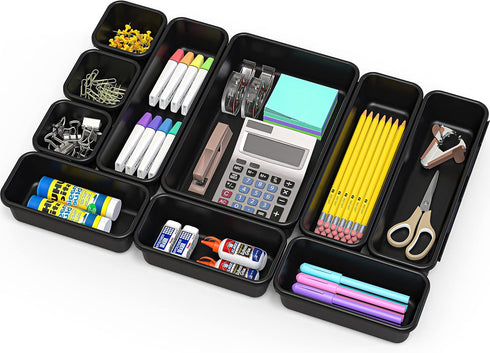 Simple Houseware Black Desk Drawer Organizer, 10 Pack (3S, 3M, 3L, 1XL)