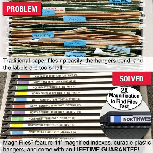 Ultimate Office MagniFile Extra-Capacity Hanging File Folders, Letter Size, 1/2" Box-Bottom, Set of 8 with Bungee
