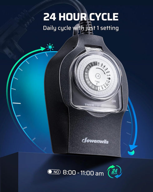 1 Pack 24-Hour Programmable 2 15A 1/2HP DEWENWILS Mechanical Light Timer for Outdoor Lighting, Plug in Timers, Heavy
