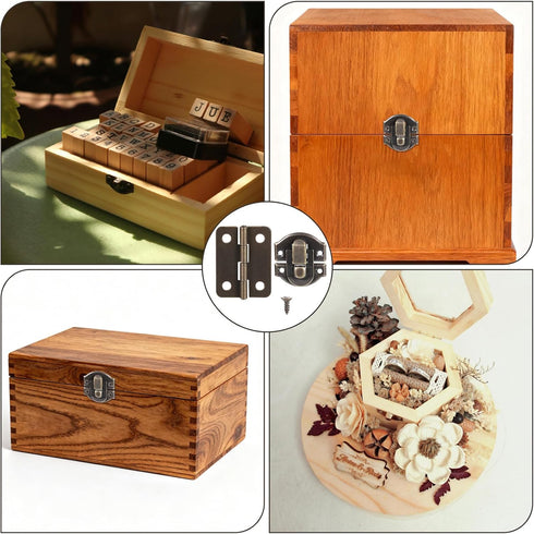 Apojgitn Antique Bronze Hinges & Latches Kit for Wooden Box, Retro Zinc Alloy Hardware for Jewelry Box, Decorative
