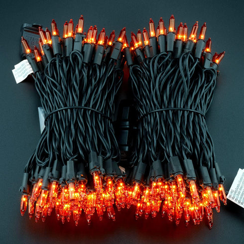 YULETIME 200 Orange String Lights with Black Wire, 2 Sets of 33 ft 100 Count UL Certified Christmas String Lights