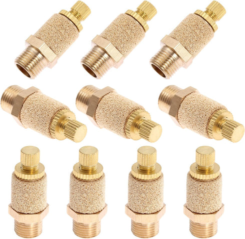 Mtsooning 10PCS Pneumatic Exhaust Muffler, 1/8" NPT Adjustable Brass Flow Control Silencer for Cylinders