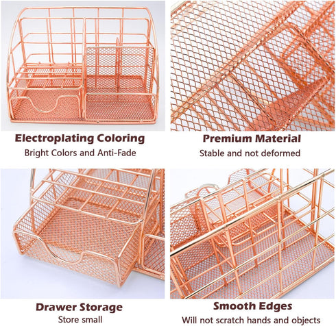 Office Desk Organizers, Rose Gold 13PCS Supplies and Accessories, Acrylic Stapler, Clips, Scissor, Tape Dispenser