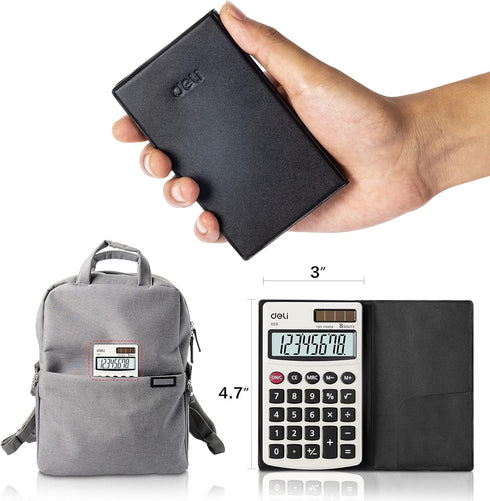 Deli Standard Function Basic Calculator, Solar Battery Dual Power Office Calculator with Cover, Metal Panel, 2 Pack