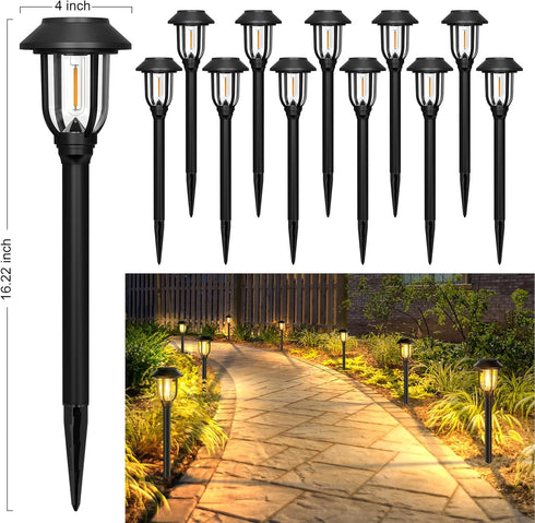 Outdoor,12 Pack ILANCK Solar Pathway Lights Solar Lights Outdoor Waterproof, Warm White Auto On/Off LED Solar Powered