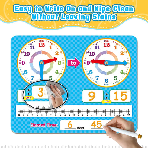 Learning Clock for Kids, Toddler Teaching Clock, Dry Erase Board for Preschool, Kindergarten, Educational Activities