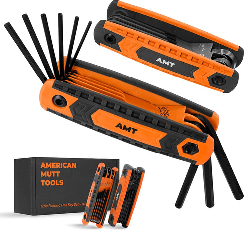 AMERICAN MUTT TOOLS 17pc Folding Allen Wrench Set SAE and Metric Hex Key Allen Wrenches