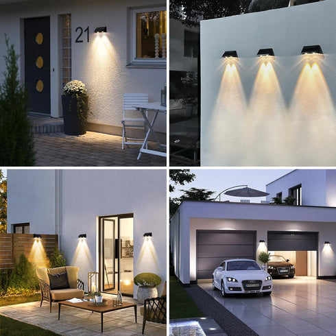 Solar Wall Lights Outdoor 3000K Warm White, Waterproof LED Sconce for Fence Deck Pathway Patio (2 Pack, Downlight)