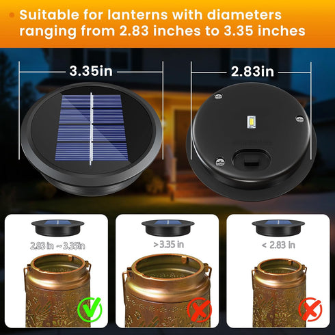 4 Pack 2 3.34 Inch, 2.83 Inch) Replacement Solar Light Parts for Lantern Solar Light Replacement Tops Waterproof LED