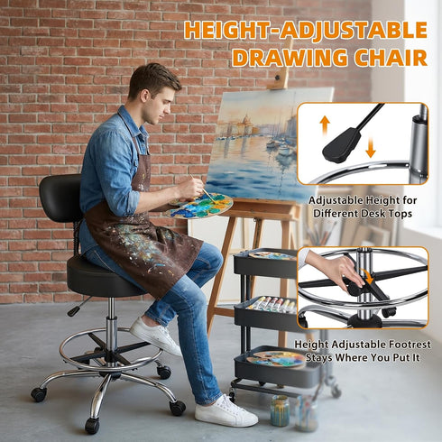 sexaoalx 360 Counter Drafting Chair with Back Height Adjustable Office Desk Stool with Foot Rest Round Rolling Stool