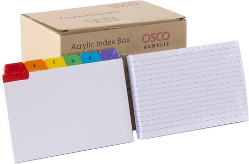 Osco 100 5" 4", Medium Clear Acrylic Index Box, A to Z Divider Tabs, Lined Note Cards, x Ruled Revision Flash Cards