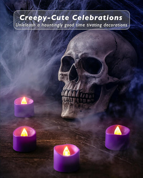 200+Hour 12 Pack Raycare Purple Battery Operated Tea Lights, Electric Flickering Flameless Candles, Realistic Votive