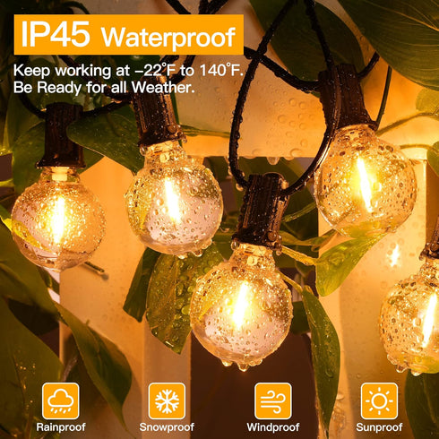 Ollny 25FT Outdoor String Lights - Waterproof Connectable Shatterproof Lights with 13 Edison + 1 Spare LED Bulbs