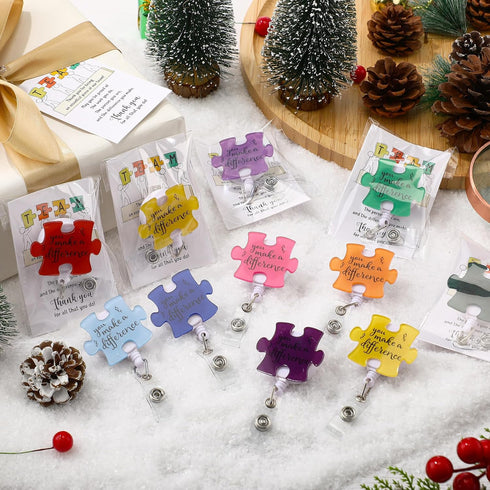 ReliThick 30 Set Employee Appreciation Gifts Bulk, Puzzle Badge Reel with Thank You Cards, Retractable ID Badge Holder