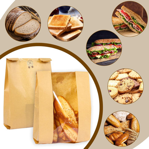 50Packs Packaging (13.7x8.3x3.5 Inch), Moretoes Large Paper Bread Bags for Homemade Bread, Sourdough Bread Bags