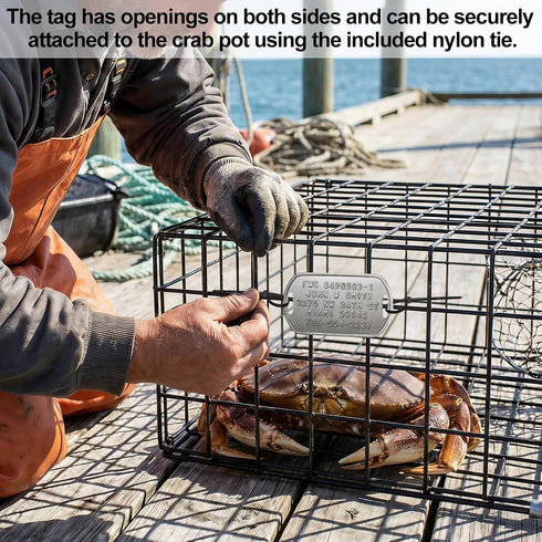 ElaraBerry 10 100 Pcs Blank Crab Trap Tags Stone Crab Pot Trap Sign with Zip Ties Stainless Steel Metal Engraving ID