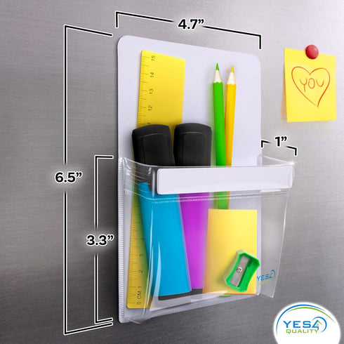 YES4QUALITY Magnetic Pen Holder for Refrigerator, Strong Magnetic Back, Dry Erase Marker Holder, Clear & White Pencil