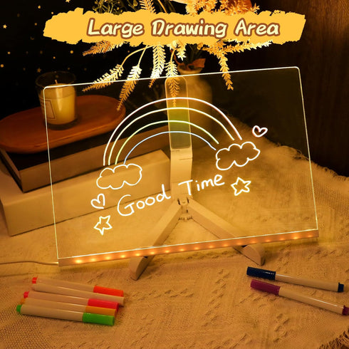 Bvdfgk LED Note Board with Colors for Kids, Acrylic Dry Erase Board with Light up Stand and 7 Highlighter Pens